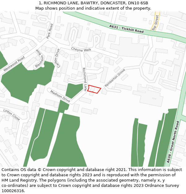 1, RICHMOND LANE, BAWTRY, DONCASTER, DN10 6SB: Location map and indicative extent of plot