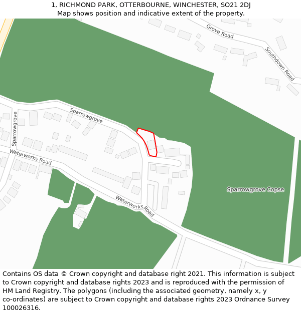 1, RICHMOND PARK, OTTERBOURNE, WINCHESTER, SO21 2DJ: Location map and indicative extent of plot