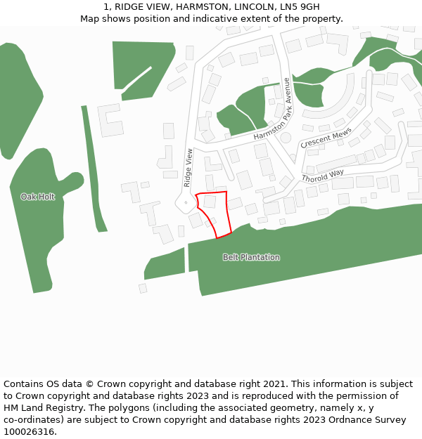 1, RIDGE VIEW, HARMSTON, LINCOLN, LN5 9GH: Location map and indicative extent of plot
