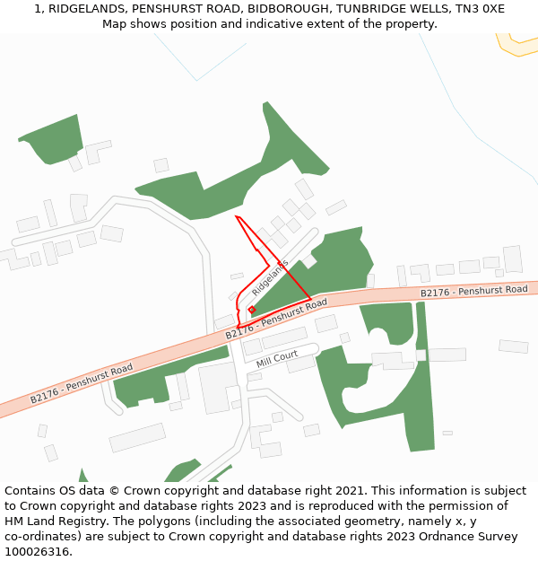 1, RIDGELANDS, PENSHURST ROAD, BIDBOROUGH, TUNBRIDGE WELLS, TN3 0XE: Location map and indicative extent of plot