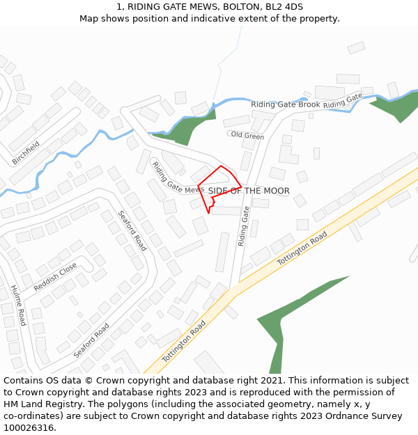 1, RIDING GATE MEWS, BOLTON, BL2 4DS: Location map and indicative extent of plot