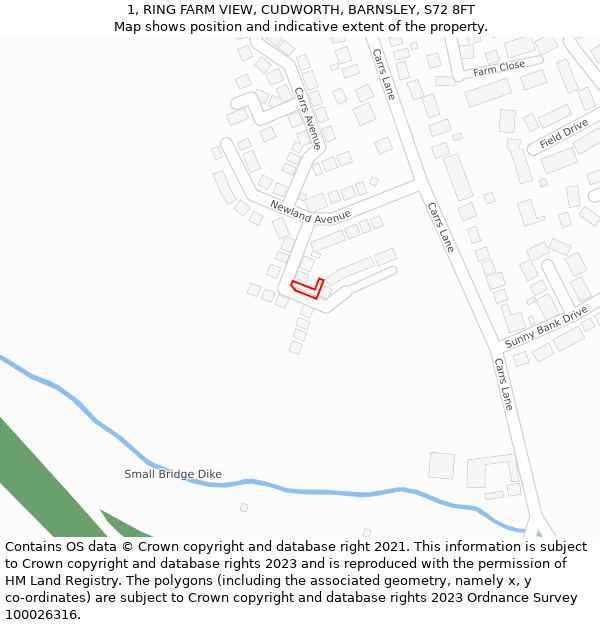 1, RING FARM VIEW, CUDWORTH, BARNSLEY, S72 8FT: Location map and indicative extent of plot