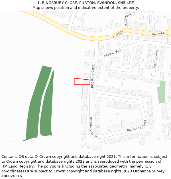 1, RINGSBURY CLOSE, PURTON, SWINDON, SN5 4DE: Location map and indicative extent of plot