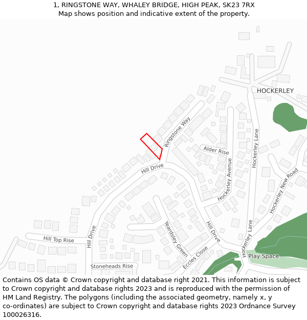 1, RINGSTONE WAY, WHALEY BRIDGE, HIGH PEAK, SK23 7RX: Location map and indicative extent of plot