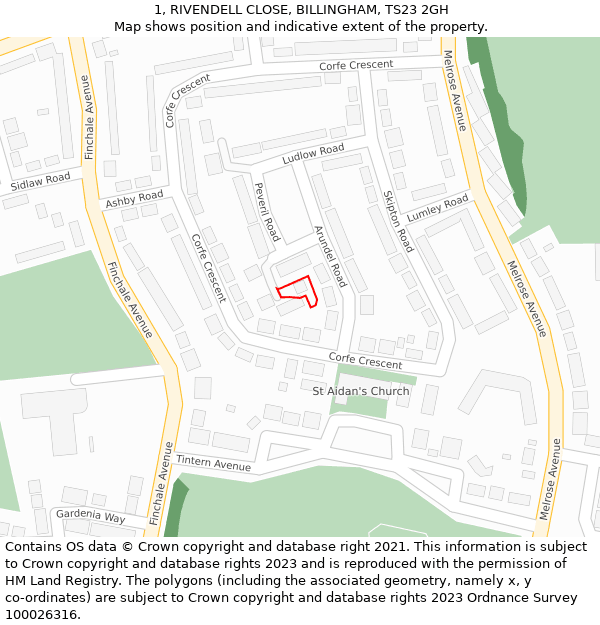 1, RIVENDELL CLOSE, BILLINGHAM, TS23 2GH: Location map and indicative extent of plot