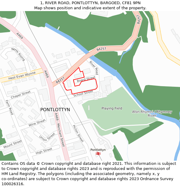 1, RIVER ROAD, PONTLOTTYN, BARGOED, CF81 9PN: Location map and indicative extent of plot