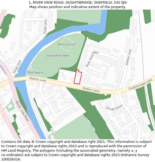 1, RIVER VIEW ROAD, OUGHTIBRIDGE, SHEFFIELD, S35 0JG: Location map and indicative extent of plot