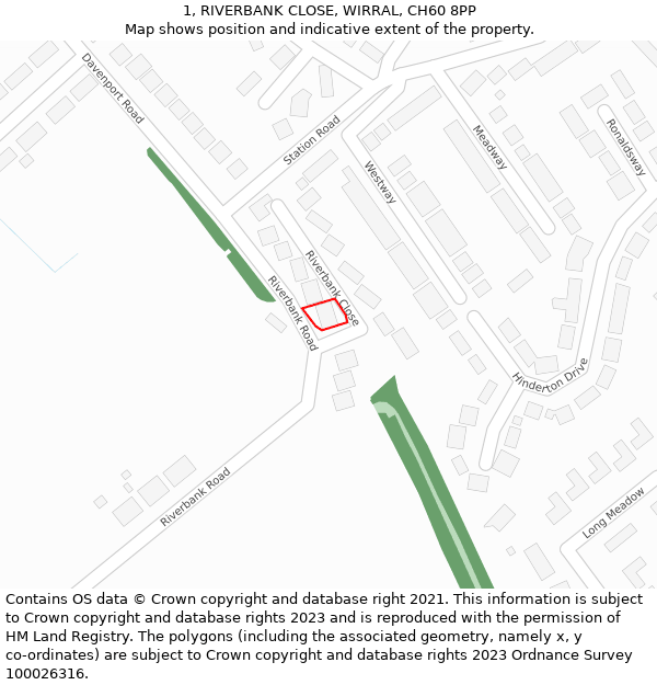 1, RIVERBANK CLOSE, WIRRAL, CH60 8PP: Location map and indicative extent of plot