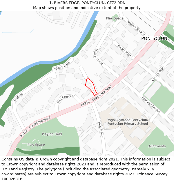 1, RIVERS EDGE, PONTYCLUN, CF72 9DN: Location map and indicative extent of plot