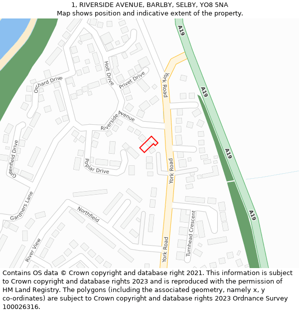 1, RIVERSIDE AVENUE, BARLBY, SELBY, YO8 5NA: Location map and indicative extent of plot