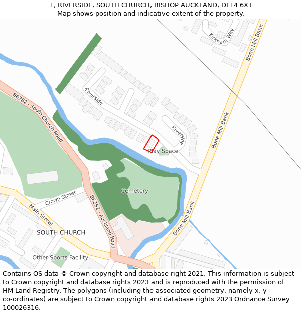 1, RIVERSIDE, SOUTH CHURCH, BISHOP AUCKLAND, DL14 6XT: Location map and indicative extent of plot