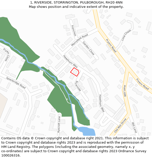 1, RIVERSIDE, STORRINGTON, PULBOROUGH, RH20 4NN: Location map and indicative extent of plot