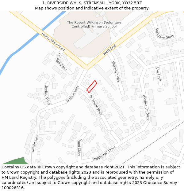 1, RIVERSIDE WALK, STRENSALL, YORK, YO32 5RZ: Location map and indicative extent of plot