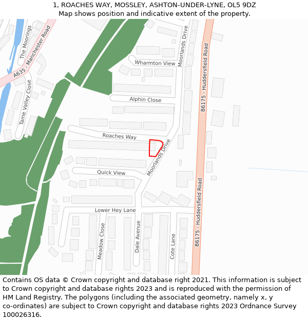 1, ROACHES WAY, MOSSLEY, ASHTON-UNDER-LYNE, OL5 9DZ: Location map and indicative extent of plot