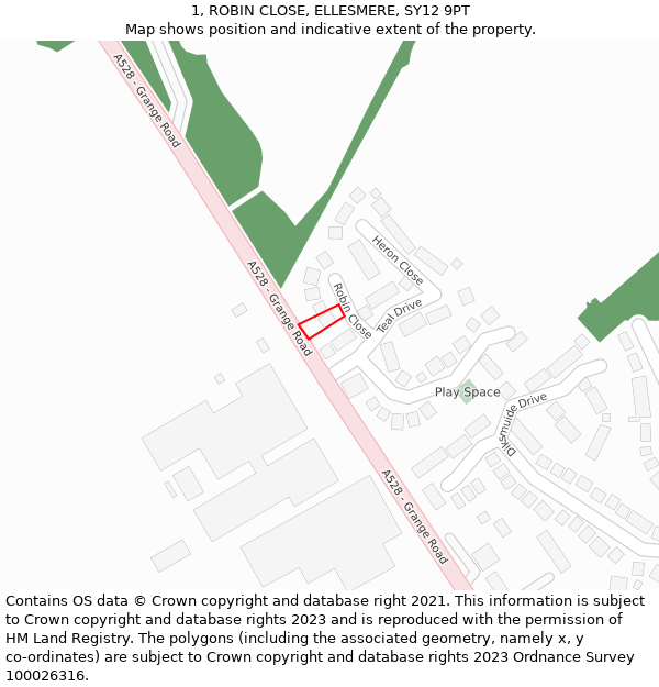 1, ROBIN CLOSE, ELLESMERE, SY12 9PT: Location map and indicative extent of plot