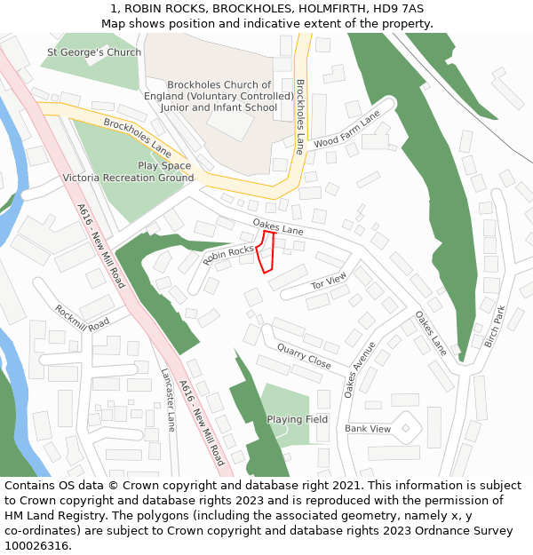 1, ROBIN ROCKS, BROCKHOLES, HOLMFIRTH, HD9 7AS: Location map and indicative extent of plot