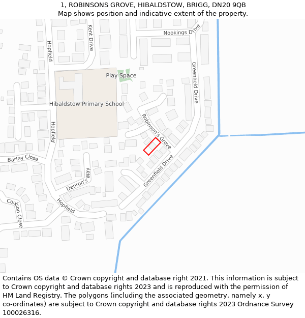 1, ROBINSONS GROVE, HIBALDSTOW, BRIGG, DN20 9QB: Location map and indicative extent of plot