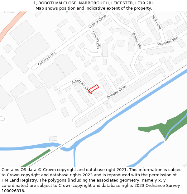 1, ROBOTHAM CLOSE, NARBOROUGH, LEICESTER, LE19 2RH: Location map and indicative extent of plot