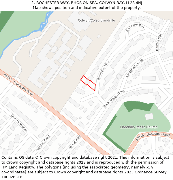 1, ROCHESTER WAY, RHOS ON SEA, COLWYN BAY, LL28 4NJ: Location map and indicative extent of plot