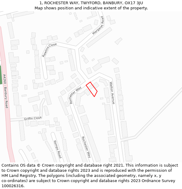 1, ROCHESTER WAY, TWYFORD, BANBURY, OX17 3JU: Location map and indicative extent of plot