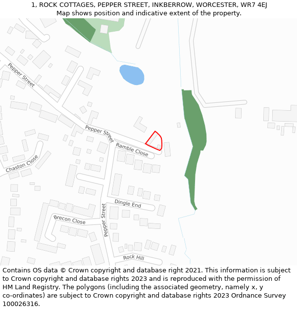 1, ROCK COTTAGES, PEPPER STREET, INKBERROW, WORCESTER, WR7 4EJ: Location map and indicative extent of plot