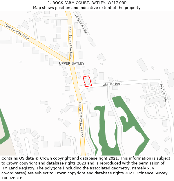 1, ROCK FARM COURT, BATLEY, WF17 0BP: Location map and indicative extent of plot