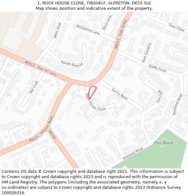 1, ROCK HOUSE CLOSE, TIBSHELF, ALFRETON, DE55 5LE: Location map and indicative extent of plot