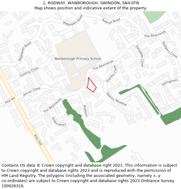 1, RODWAY, WANBOROUGH, SWINDON, SN4 0TN: Location map and indicative extent of plot