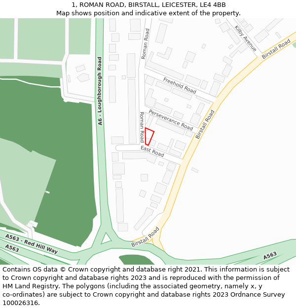 1, ROMAN ROAD, BIRSTALL, LEICESTER, LE4 4BB: Location map and indicative extent of plot