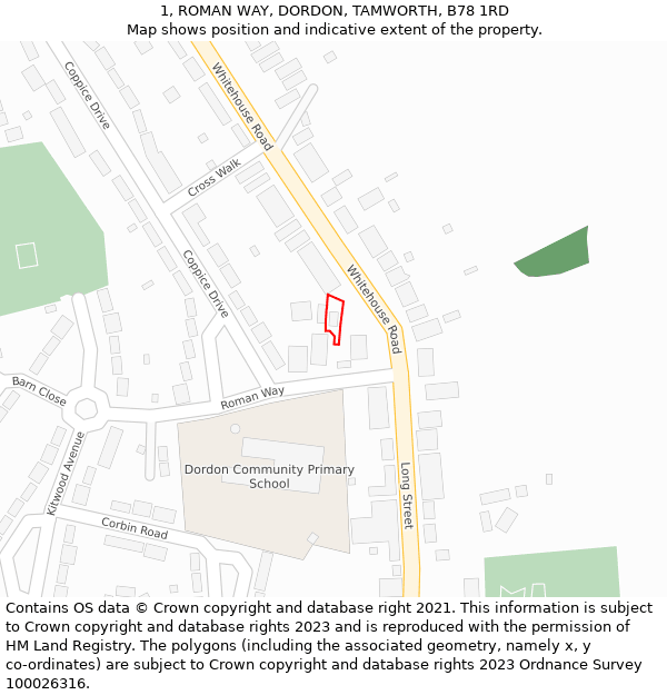 1, ROMAN WAY, DORDON, TAMWORTH, B78 1RD: Location map and indicative extent of plot