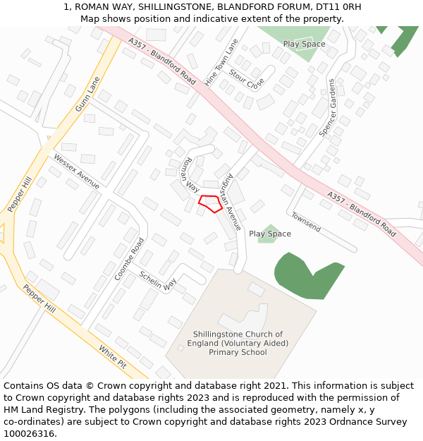 1, ROMAN WAY, SHILLINGSTONE, BLANDFORD FORUM, DT11 0RH: Location map and indicative extent of plot