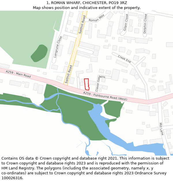 1, ROMAN WHARF, CHICHESTER, PO19 3RZ: Location map and indicative extent of plot
