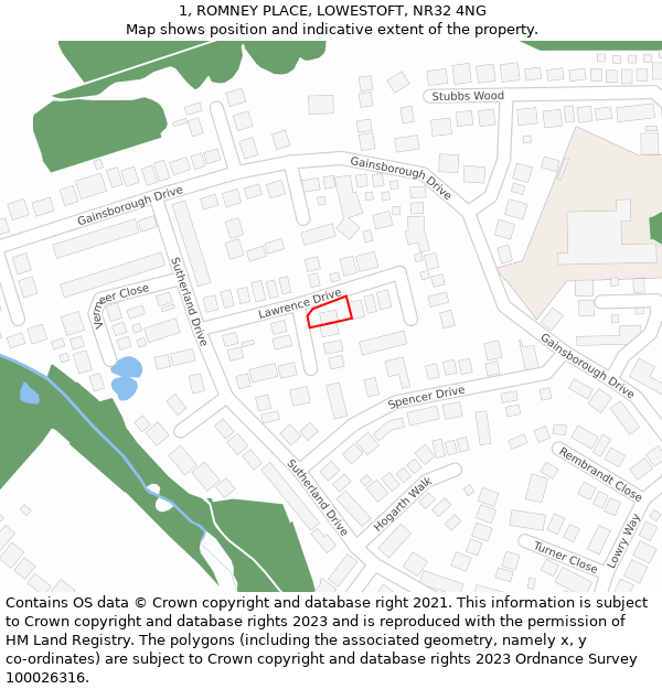 1, ROMNEY PLACE, LOWESTOFT, NR32 4NG: Location map and indicative extent of plot