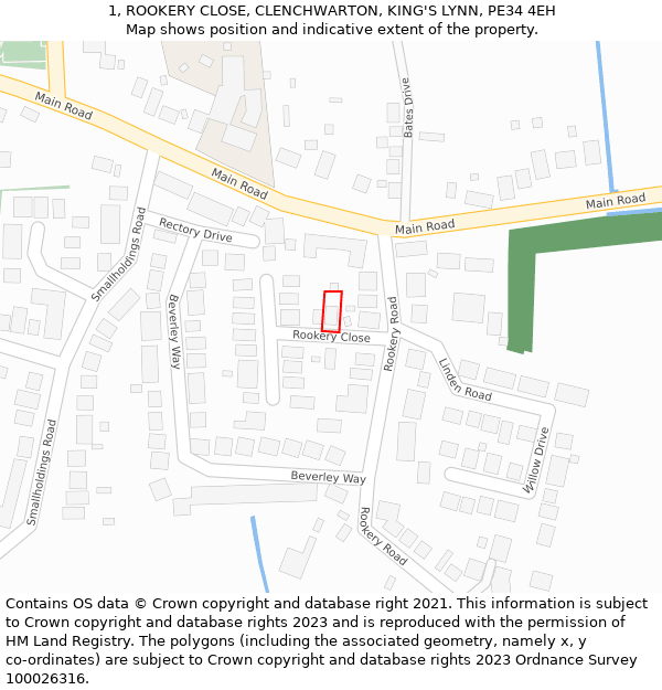 1, ROOKERY CLOSE, CLENCHWARTON, KING'S LYNN, PE34 4EH: Location map and indicative extent of plot