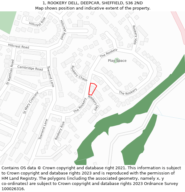 1, ROOKERY DELL, DEEPCAR, SHEFFIELD, S36 2ND: Location map and indicative extent of plot