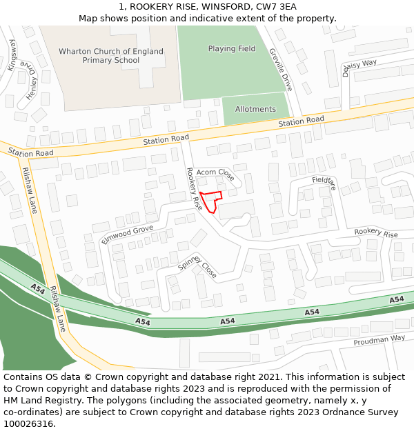 1, ROOKERY RISE, WINSFORD, CW7 3EA: Location map and indicative extent of plot