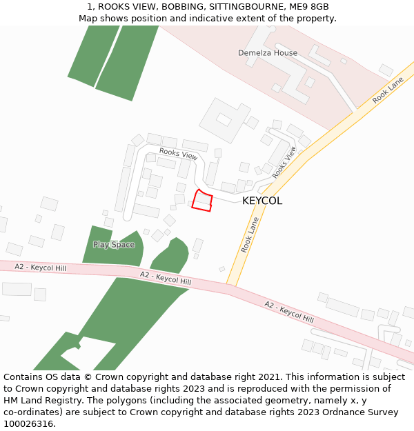 1, ROOKS VIEW, BOBBING, SITTINGBOURNE, ME9 8GB: Location map and indicative extent of plot