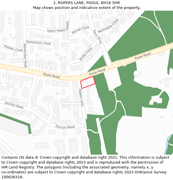 1, ROPERS LANE, POOLE, BH16 5HR: Location map and indicative extent of plot