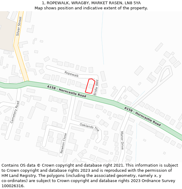 1, ROPEWALK, WRAGBY, MARKET RASEN, LN8 5YA: Location map and indicative extent of plot