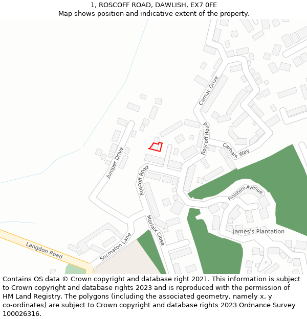 1, ROSCOFF ROAD, DAWLISH, EX7 0FE: Location map and indicative extent of plot