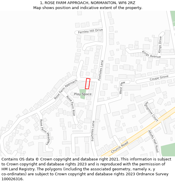 1, ROSE FARM APPROACH, NORMANTON, WF6 2RZ: Location map and indicative extent of plot