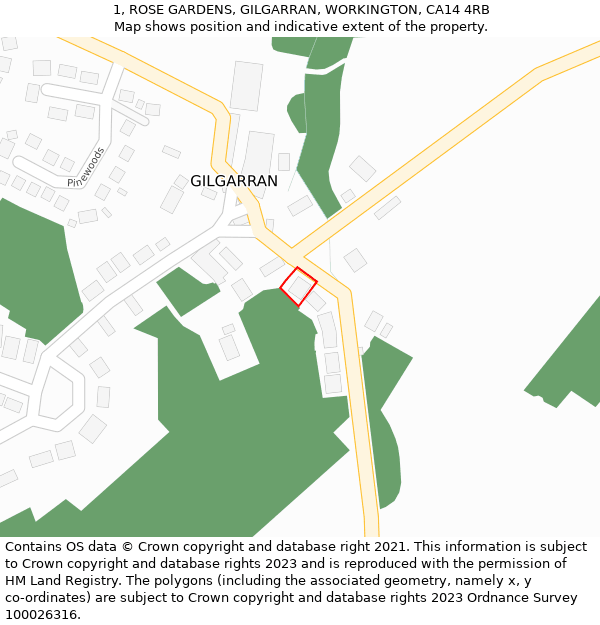 1, ROSE GARDENS, GILGARRAN, WORKINGTON, CA14 4RB: Location map and indicative extent of plot