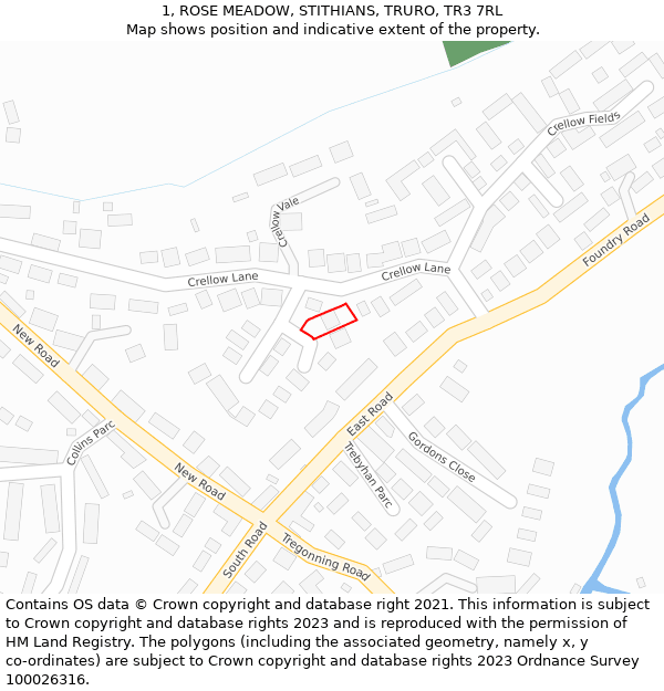 1, ROSE MEADOW, STITHIANS, TRURO, TR3 7RL: Location map and indicative extent of plot