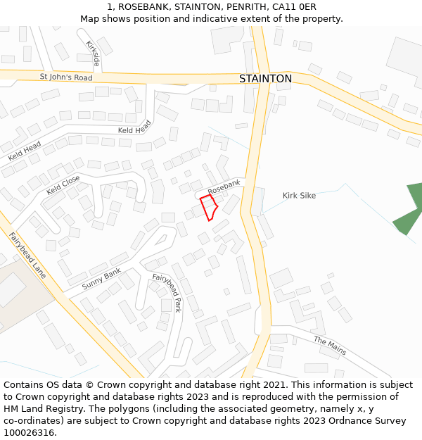 1, ROSEBANK, STAINTON, PENRITH, CA11 0ER: Location map and indicative extent of plot