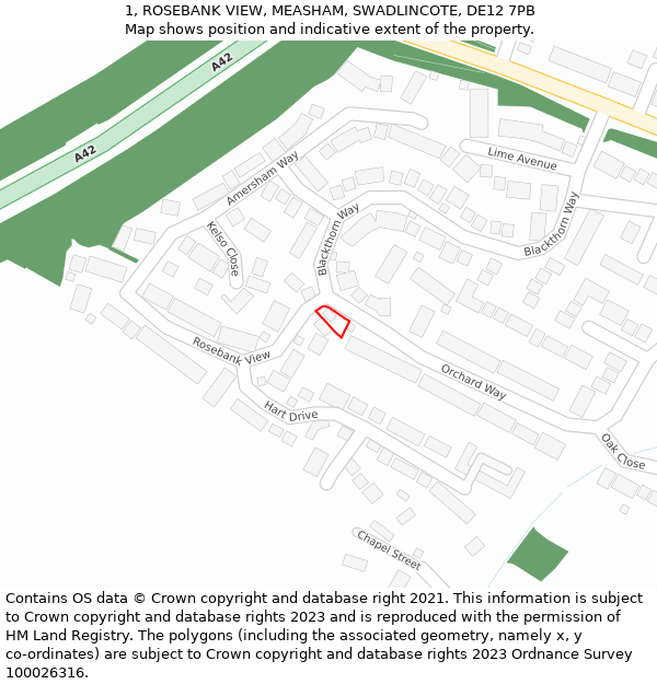 1, ROSEBANK VIEW, MEASHAM, SWADLINCOTE, DE12 7PB: Location map and indicative extent of plot