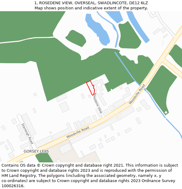 1, ROSEDENE VIEW, OVERSEAL, SWADLINCOTE, DE12 6LZ: Location map and indicative extent of plot