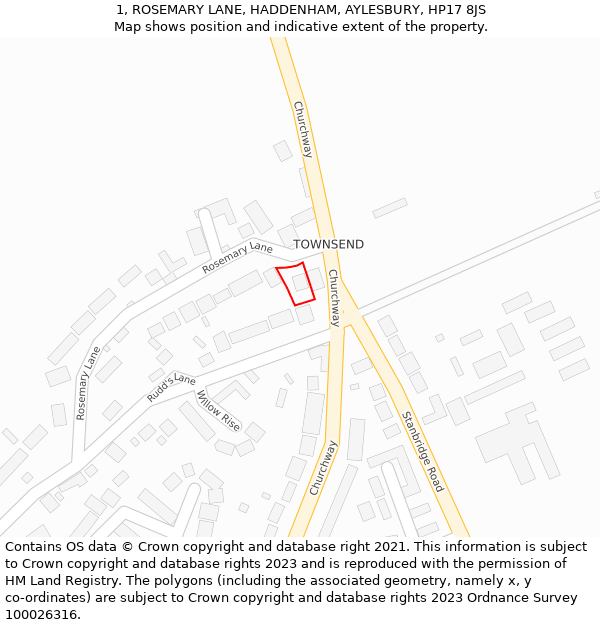 1, ROSEMARY LANE, HADDENHAM, AYLESBURY, HP17 8JS: Location map and indicative extent of plot