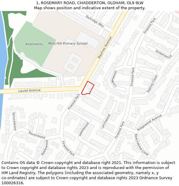 1, ROSEMARY ROAD, CHADDERTON, OLDHAM, OL9 9LW: Location map and indicative extent of plot