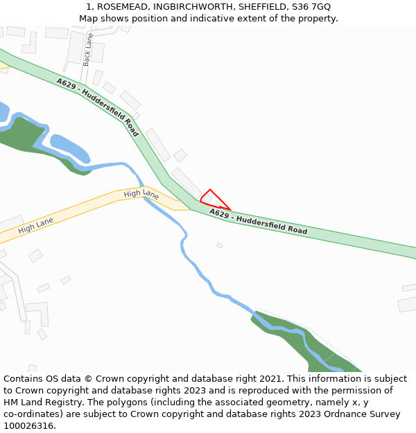 1, ROSEMEAD, INGBIRCHWORTH, SHEFFIELD, S36 7GQ: Location map and indicative extent of plot