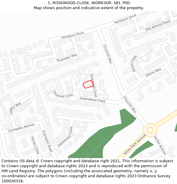 1, ROSEWOOD CLOSE, WORKSOP, S81 7RD: Location map and indicative extent of plot